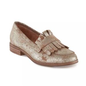 Seychelles Bevy Kilted Leather Metallic Loafers Gold Tan Size 6.5 NWOT